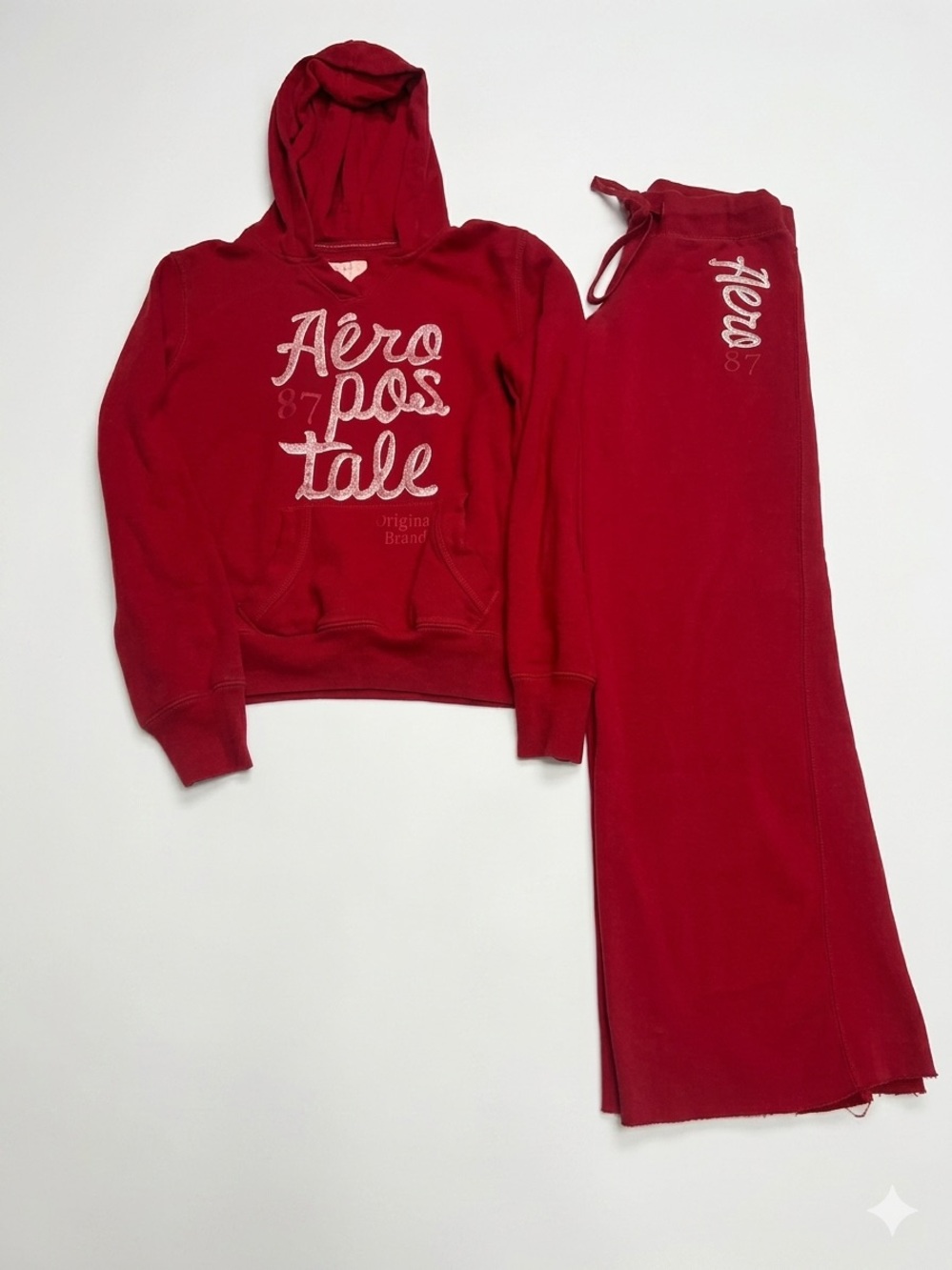 Aéropostale Red Fleece Hoodie & Wide Leg Sweatpants Set M / XS